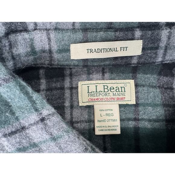 LL Bean Shirt Men Large Green Plaid Chamois Flannel Vintage Heavyweight Trad Fit - Picture 3 of 15